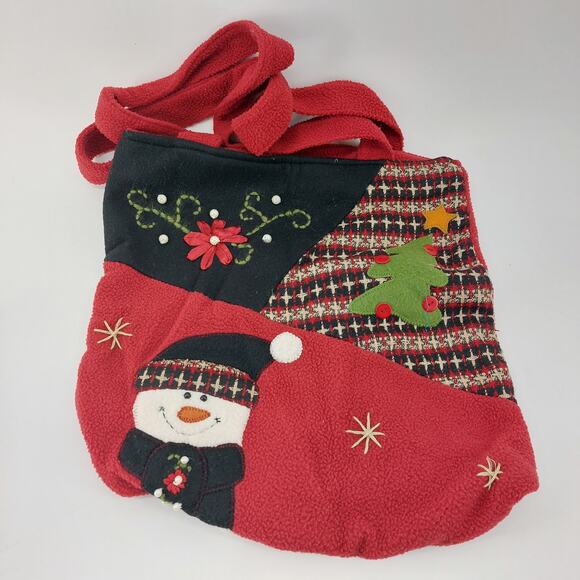 Ugly Christmas Sweater Tote Purse Back Holiday Snowman Poinsettia Tree - Picture 1 of 10